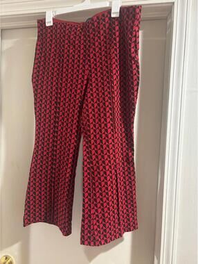Maeve Anthropologie Pants Womens LG Red Black Heart Print Cropped Flare Retro